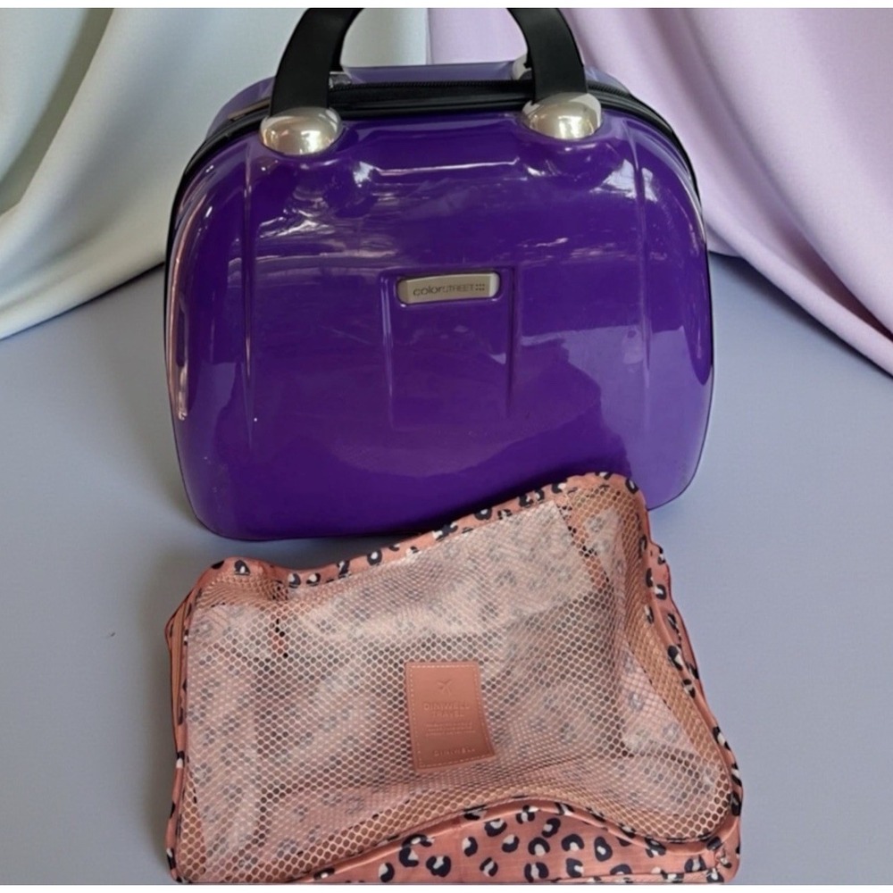Color Street Leader Logo Purple Vanity Case Hard Travel Luggage + Diniwell Cube